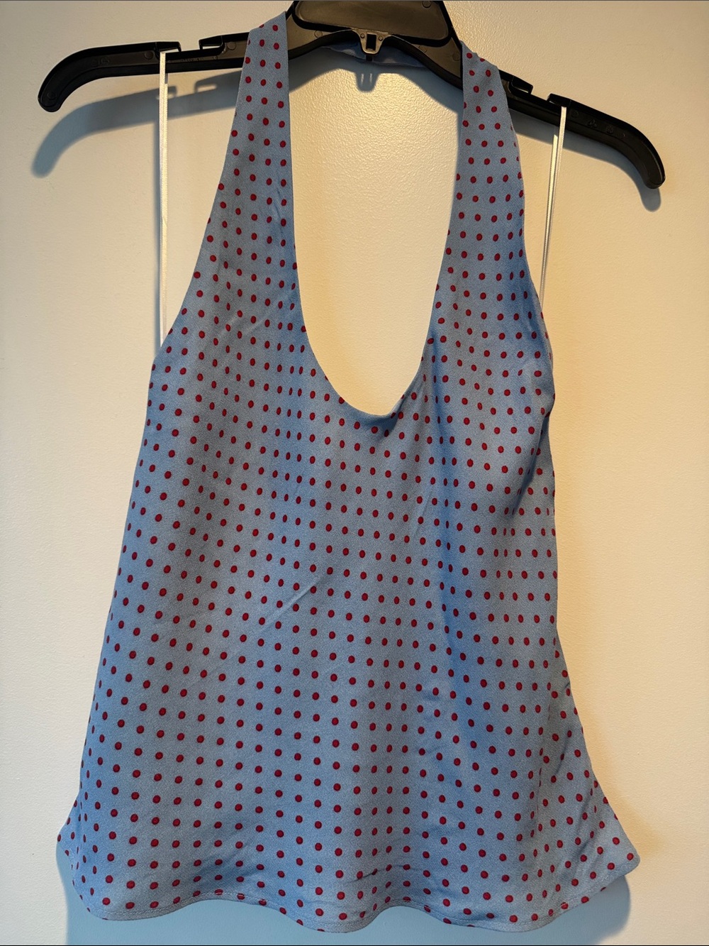 Reformation.  Blue Polka Dot Halter Tank Top - Red Dot. NWOT